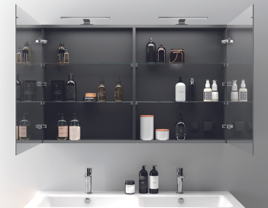 Bagni moderni: mobile bagno moderno sospeso con specchio contenitore