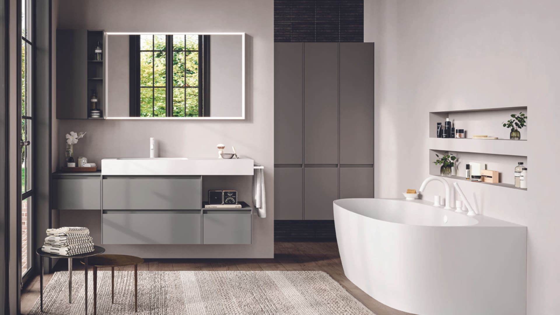 Bagno moderno grigio, alcune originali idee