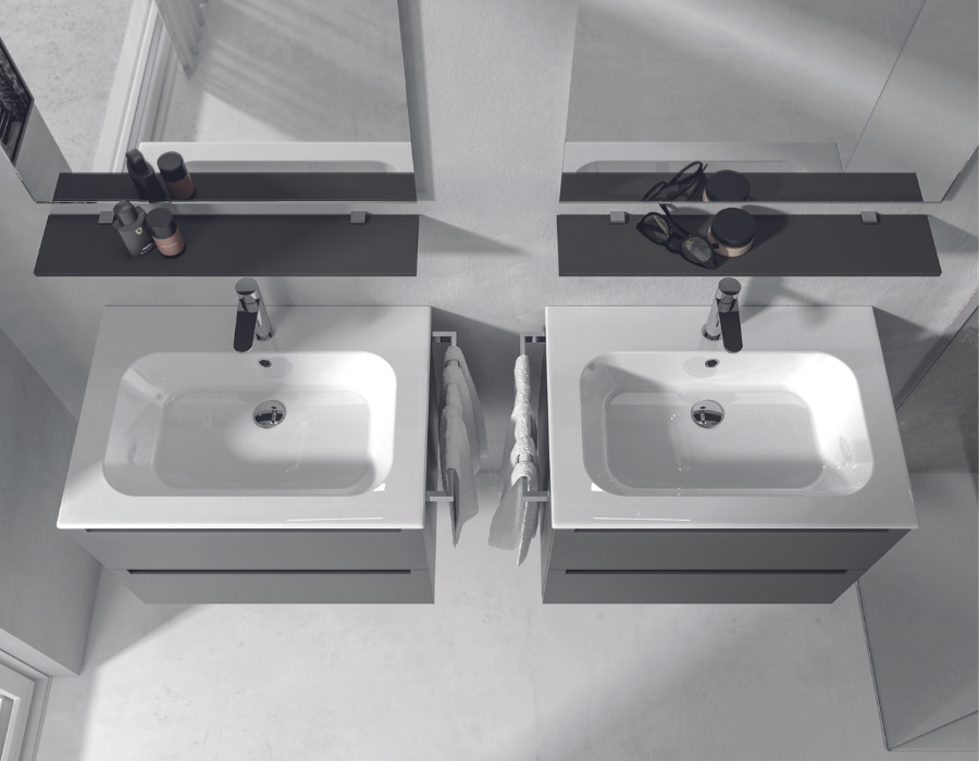 Soluzioni salvaspazio per bagno piccolo: porta salviette integrato al mobile